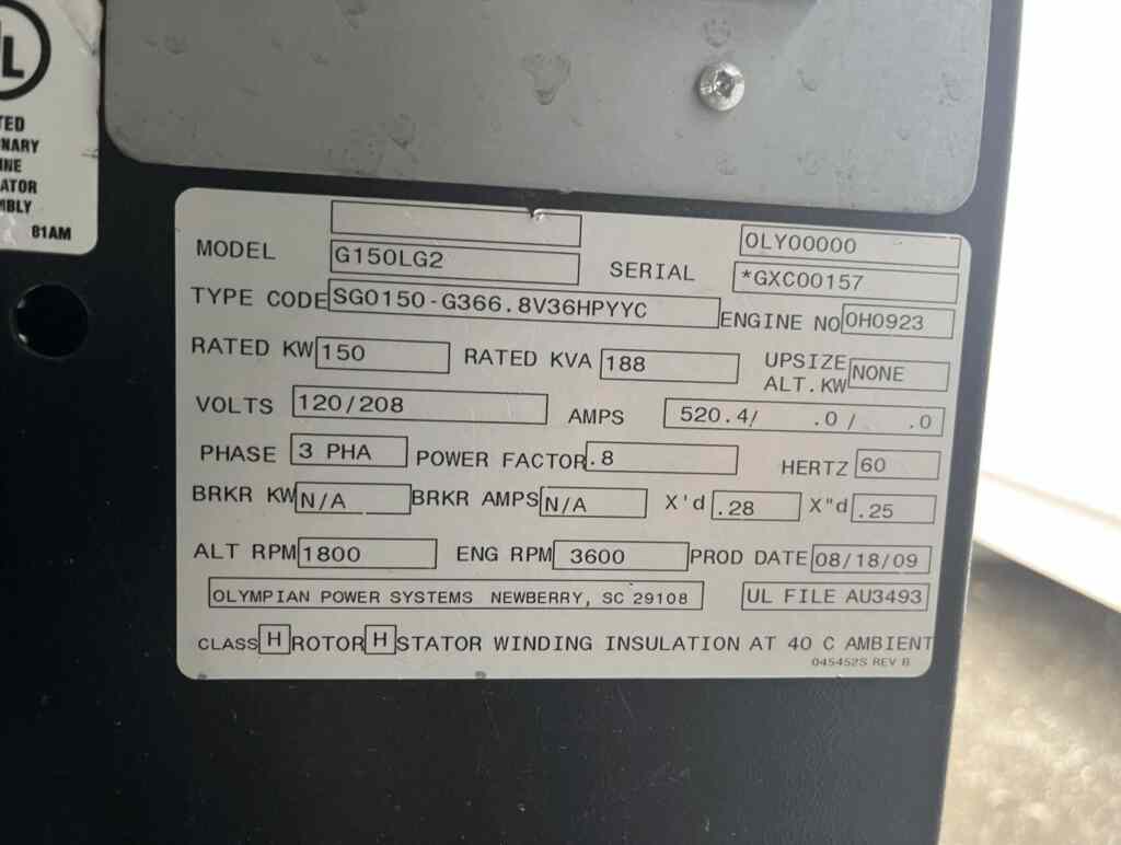 Olympian G150LG2 Standby Natural Gas Generator